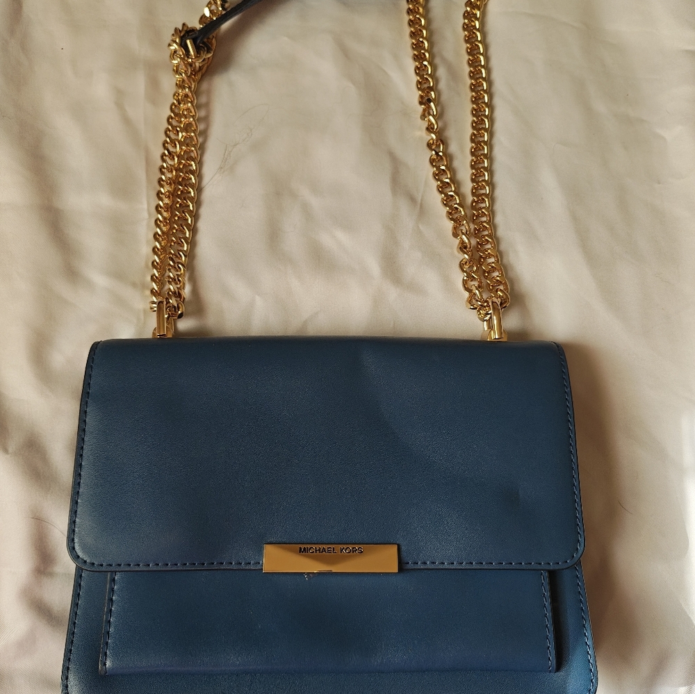 Michael Kors Blue Crossbody Bag with Gold Accents